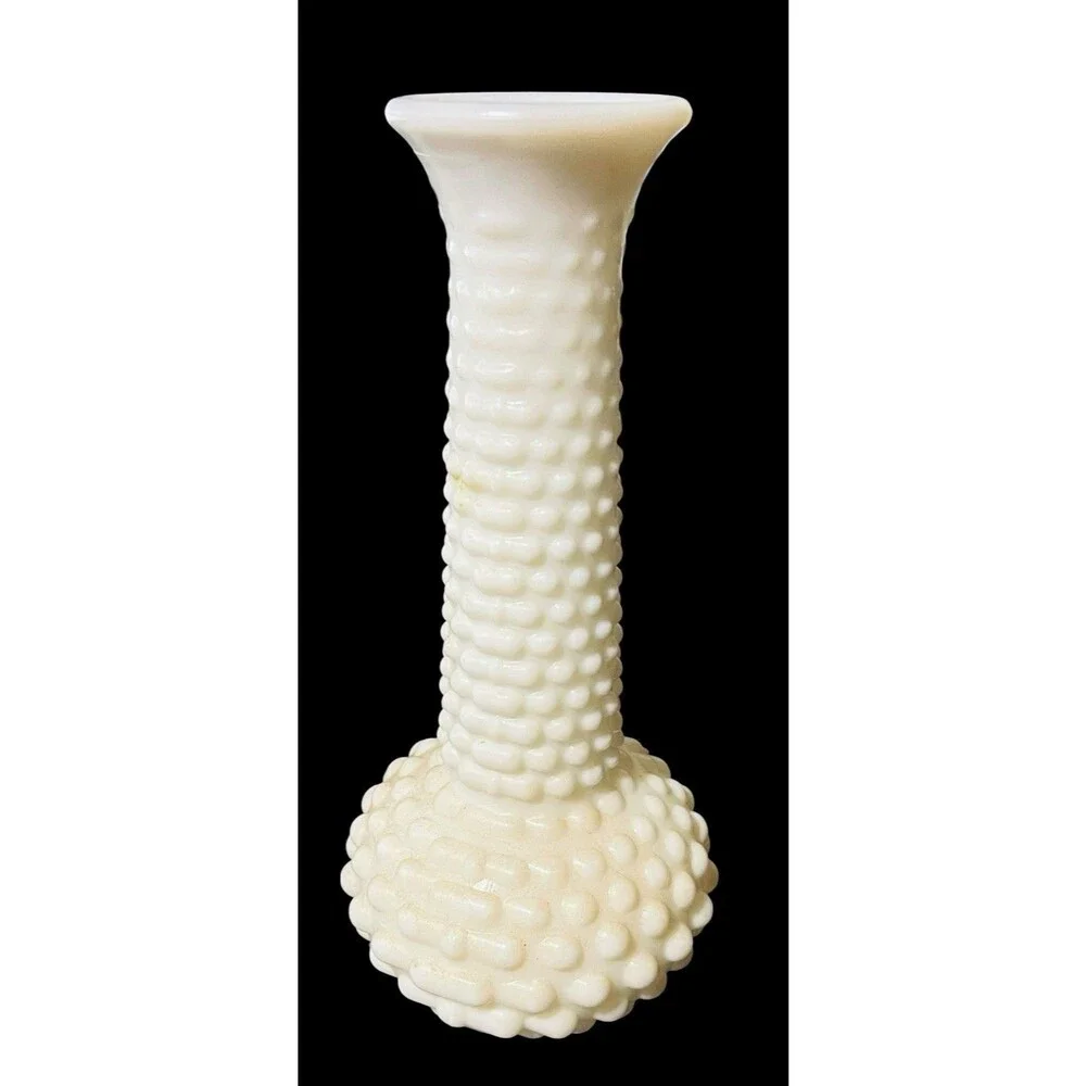 E.O. Brody Co White Milk Glass Hobnail Bud Vase 7.75” Tall Vintage